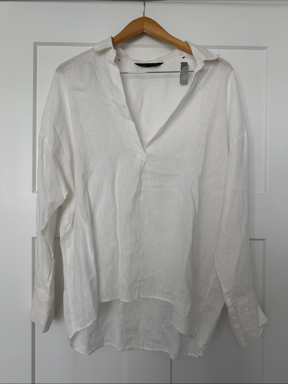 Zara White Women's Linen V-Neck Tunic Top